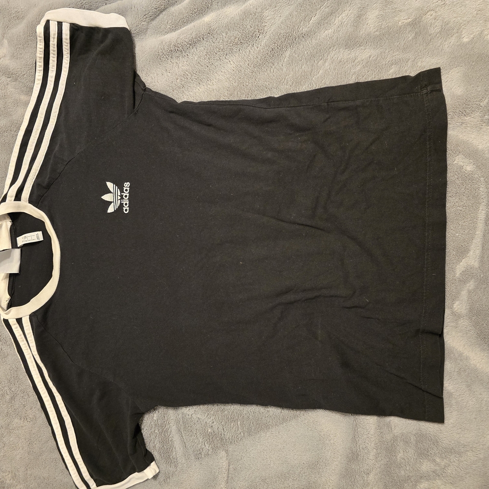 Adidas Black T-Shirt with White Stripes